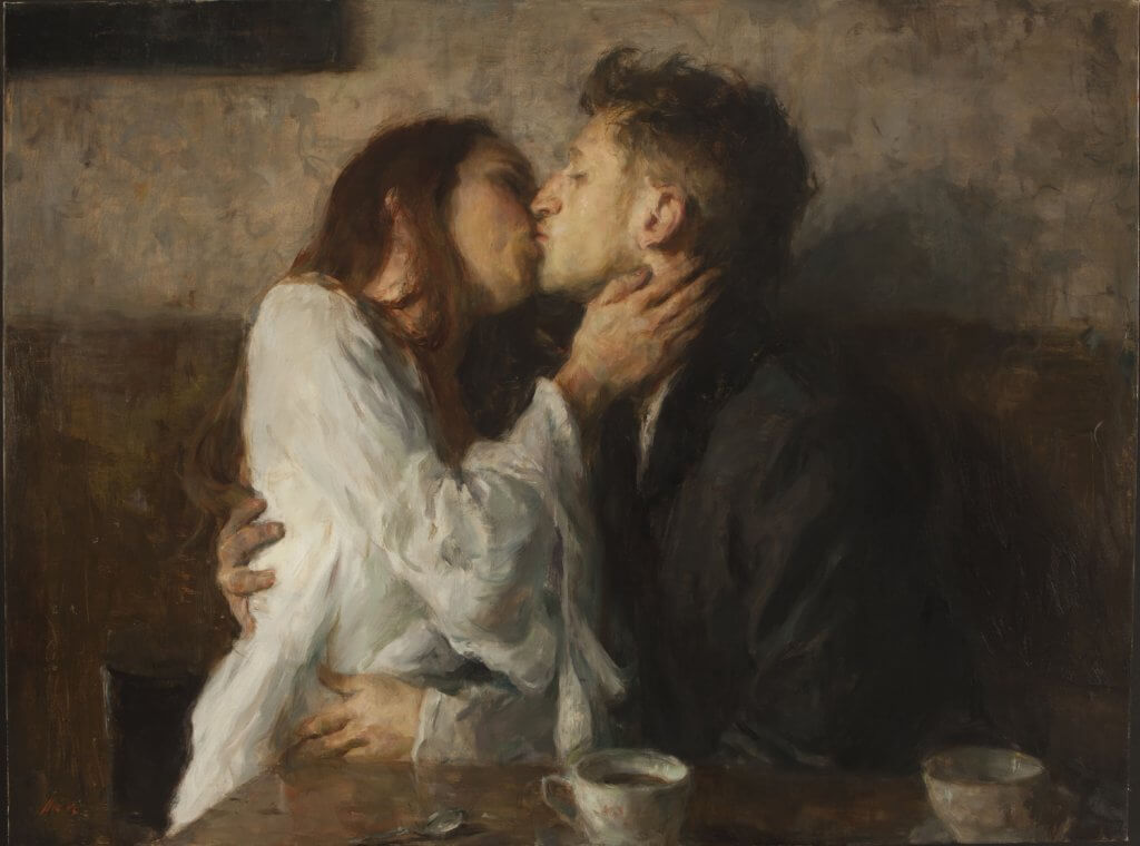 Beso y café por Ron Hicks es un ejemplo de besos en el arte