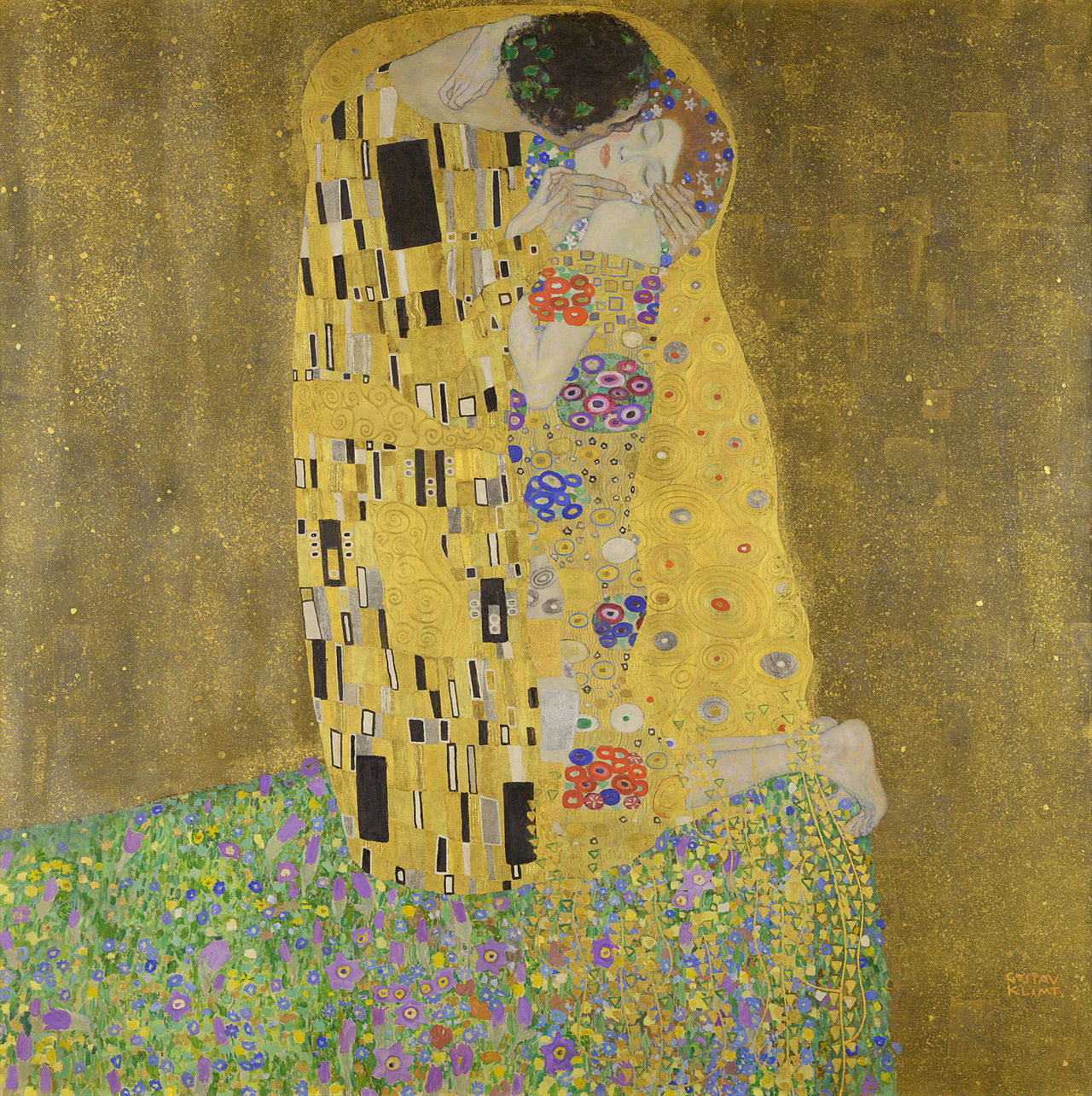 The Kiss (El Beso) de Gustav Klimt como ejemplo de besos en el arte.